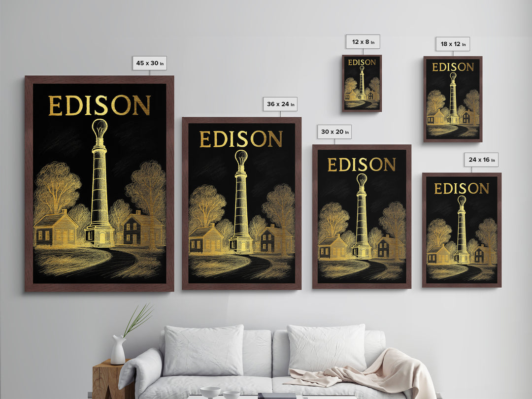 Edison New Jersey travel, Metallic Gold Print, Closing Gift, Metal Art, Wood Framed Art, Anniversary Travel Gift, Retirement Travel Gift