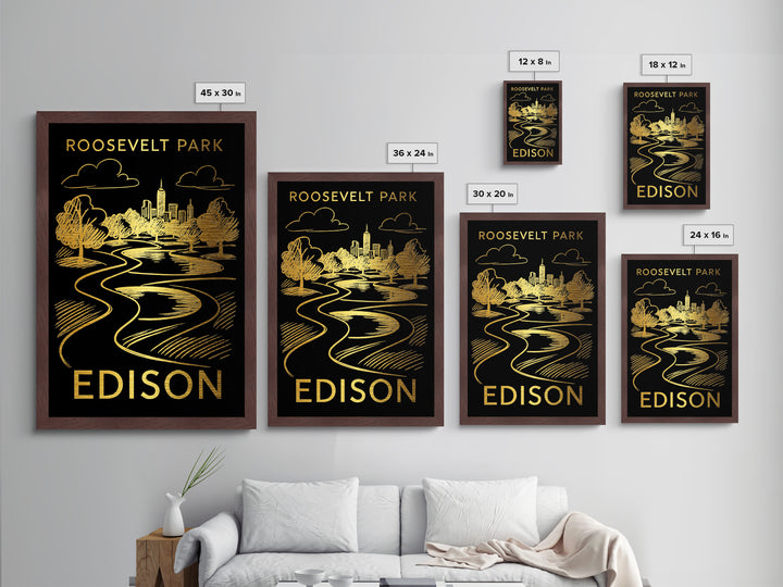 Edison New Jersey art, Metallic Gold Art, Office Decor, Metal Art, Wood Framed Art, Graduation Travel Gift, Destination Gift