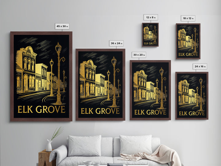 Elk Grove California art, Metallic Gold Art, Housewarming Gift, Metal Art, Wood Framed Art, Newlywed Travel Gift, Honeymoon Gift