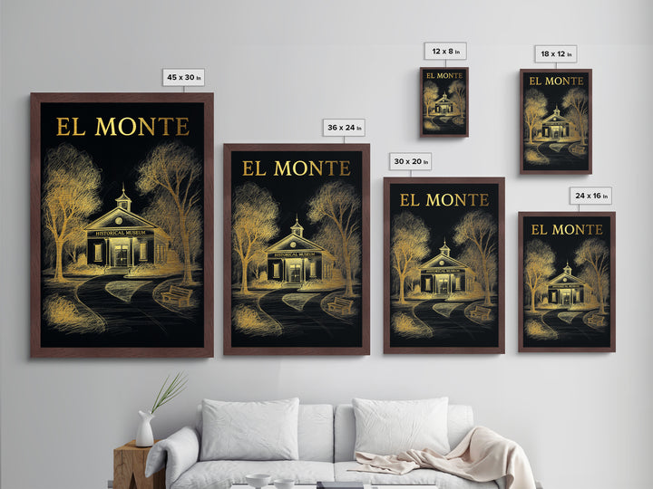El Monte California travel, Metallic Gold Print, Closing Gift, Metal Art, Wood Framed Art, Anniversary Travel Gift, Retirement Travel Gift