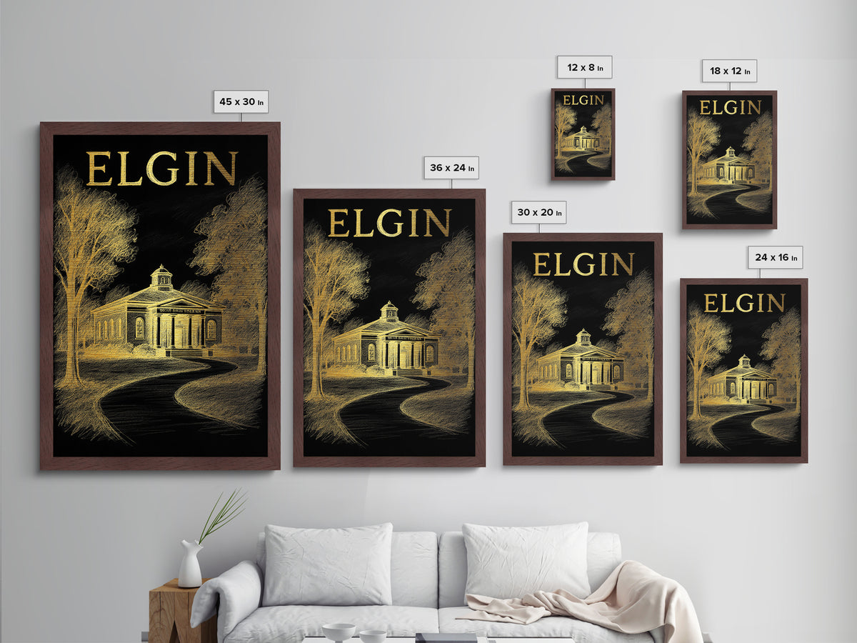 Elgin Illinois travel, Metallic Gold Print, Modern House Art, Metal Art, Wood Framed Art, Traveler Gift, Destination Gift