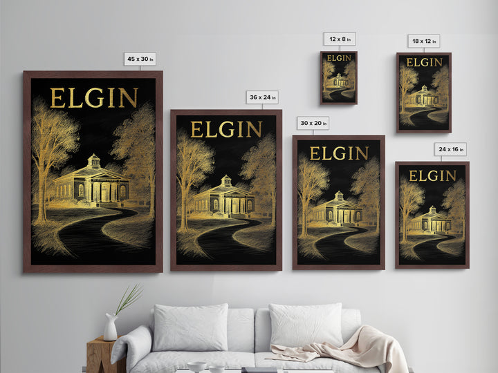 Elgin Illinois travel, Metallic Gold Print, Modern House Art, Metal Art, Wood Framed Art, Traveler Gift, Destination Gift