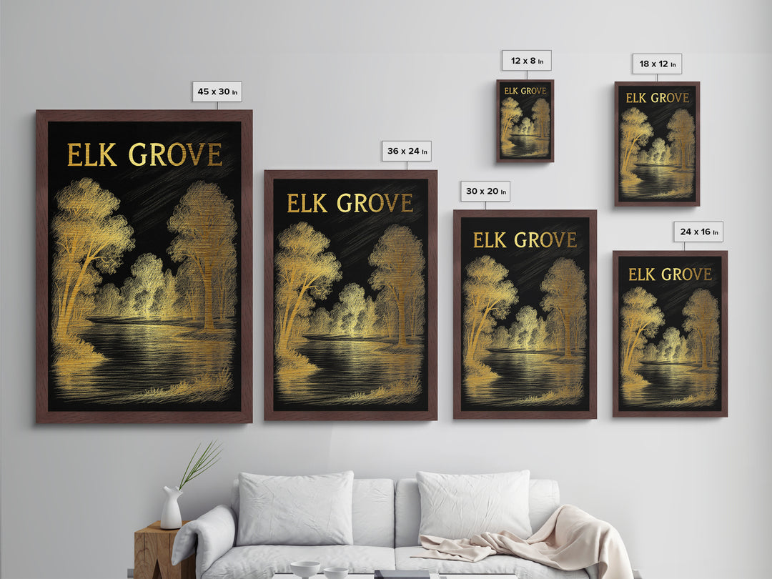 Elk Grove California travel, Metallic Gold Print, Modern Skyline Wall Print, Metal Art, Wood Framed Art, Adventure Lover Gift, Travel Gift
