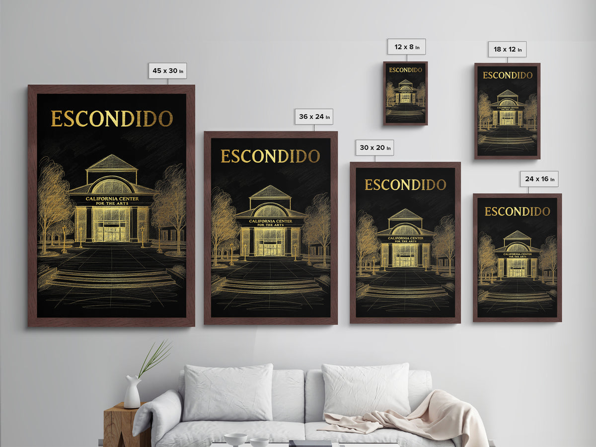 Escondido California travel, Metallic Gold Print, Modern House Art, Metal Art, Wood Framed Art, Traveler Gift, Destination Gift