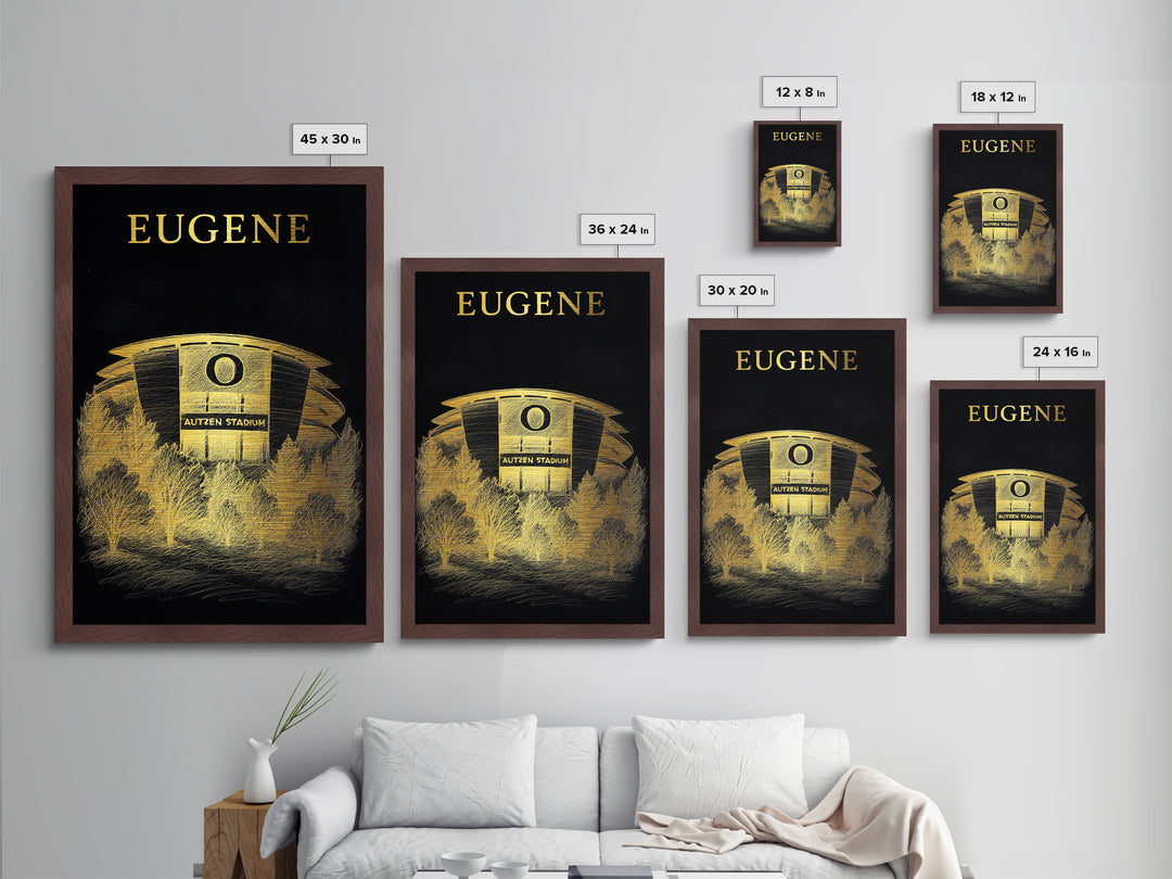 Eugene Oregon travel, Metallic Gold Print, College Dorm Décor, Metal Art, Wood Framed Art, Graduation Travel Gift, Traveler Gift