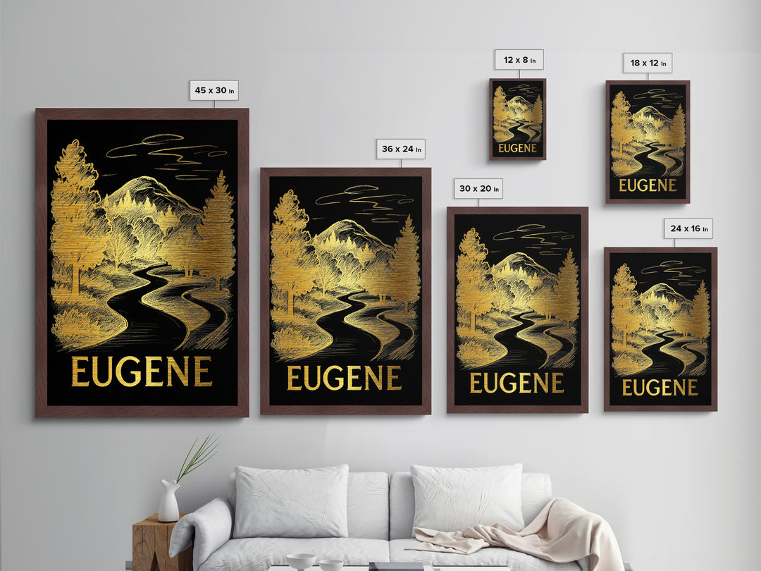 Eugene Oregon art, Metallic Gold Art, Best Friend Gifts, Metal Art, Wood Framed Art, Birthday Travel Gift, Destination Gift