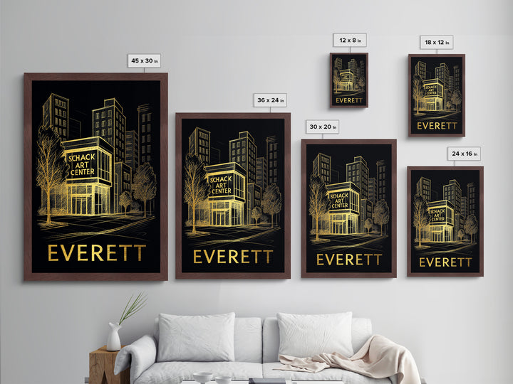 Everett Washington art, Metallic Gold Art, Office Decor, Metal Art, Wood Framed Art, Graduation Travel Gift, Destination Gift