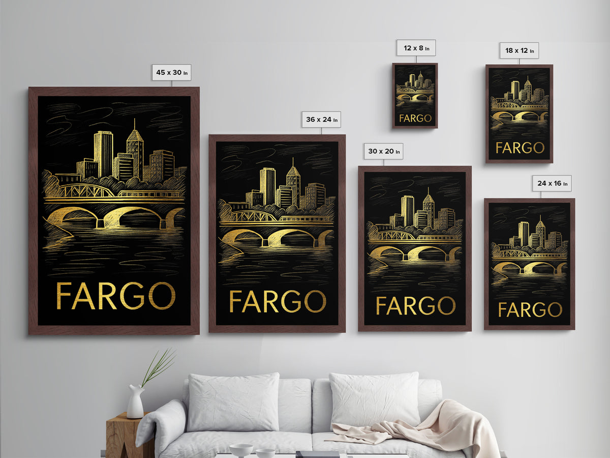Fargo North Dakota art, Metallic Gold Art, Best Friend Gifts, Metal Art, Wood Framed Art, Birthday Travel Gift, Destination Gift