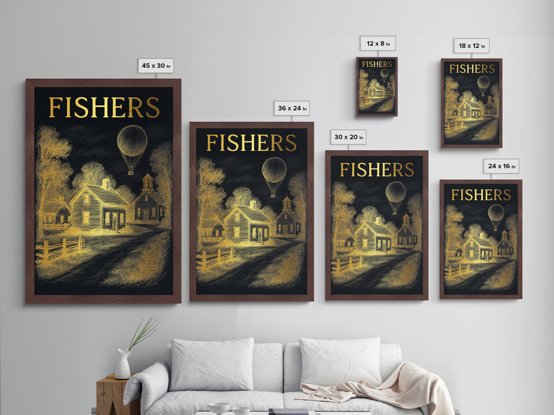 Fishers Indiana travel, Metallic Gold Print, Closing Gift, Metal Art, Wood Framed Art, Anniversary Travel Gift, Retirement Travel Gift