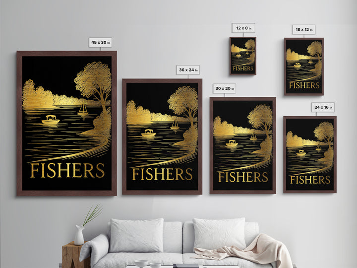 Fishers Indiana art, Metallic Gold Art, Office Decor, Metal Art, Wood Framed Art, Graduation Travel Gift, Destination Gift