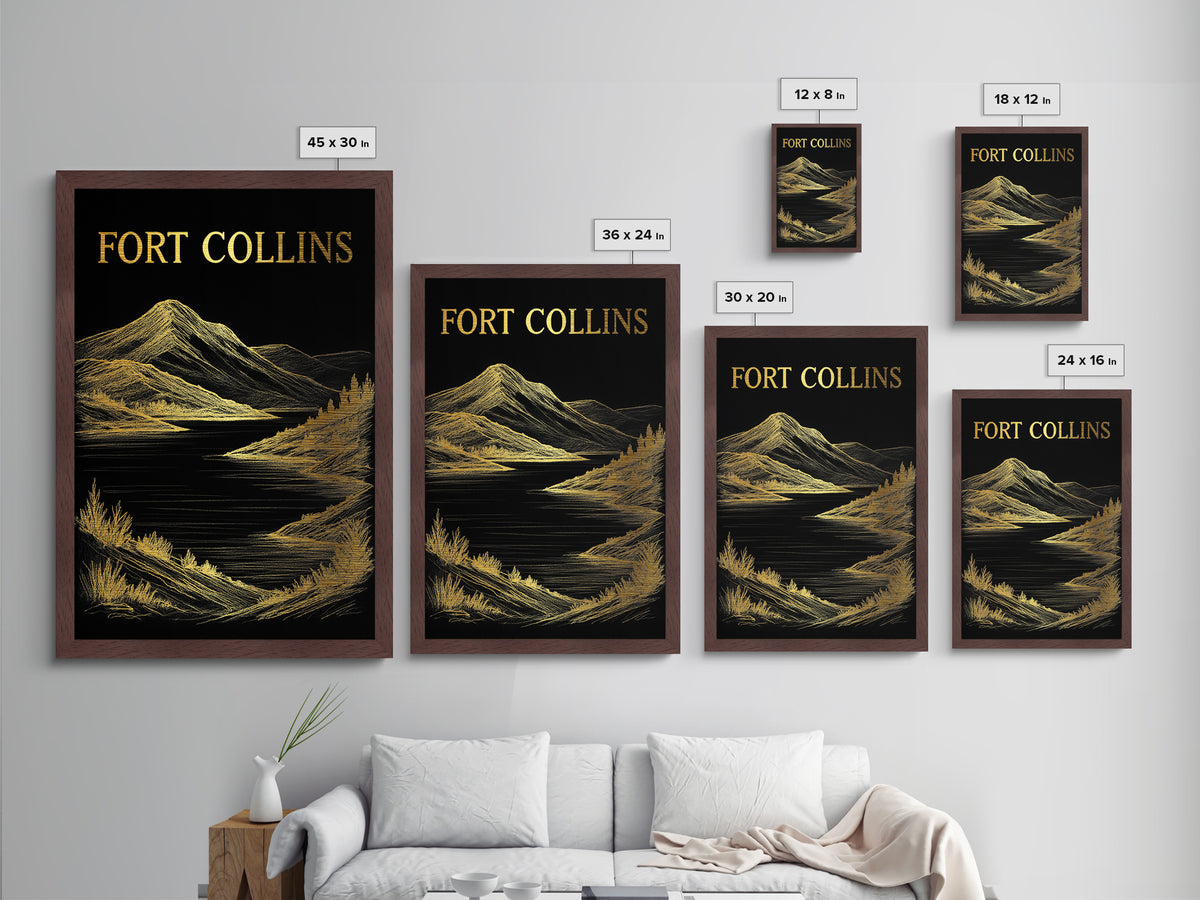 Fort Collins Colorado travel, Metallic Gold Print, Modern House Art, Metal Art, Wood Framed Art, Traveler Gift, Destination Gift