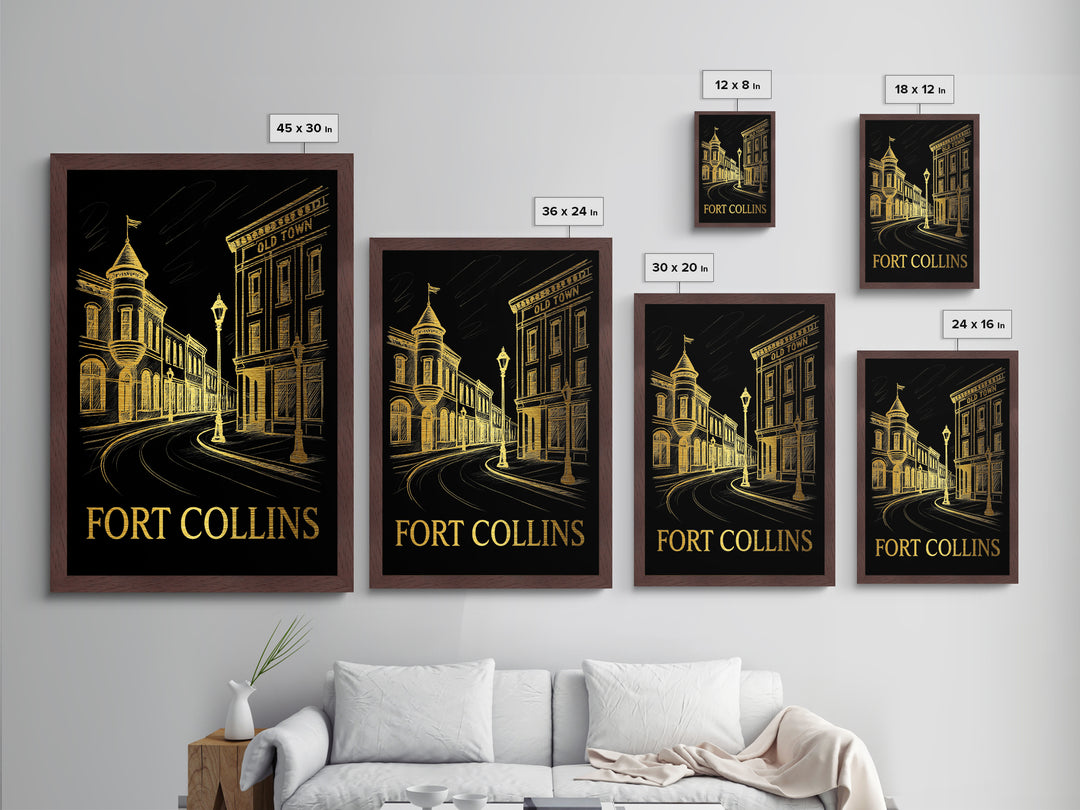 Fort Collins Colorado art, Metallic Gold Art, Modern House Art, Metal Art, Wood Framed Art, Graduation Travel Gift, Travel Gift