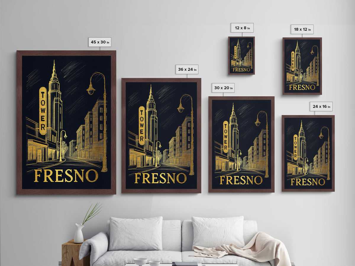 Fresno California art, Metallic Gold Art, Modern House Art, Metal Art, Wood Framed Art, Graduation Travel Gift