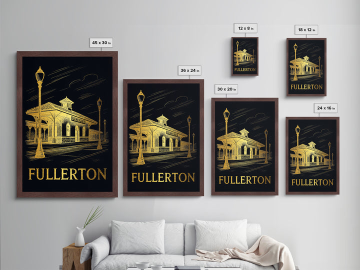 Fullerton California art, Metallic Gold Art, Housewarming Gift, Metal Art, Wood Framed Art, Newlywed Travel Gift
