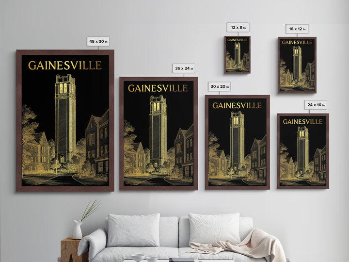 Gainesville Florida travel, Metallic Gold Print, Closing Gift, Metal Art, Wood Framed Art, Anniversary Travel Gift