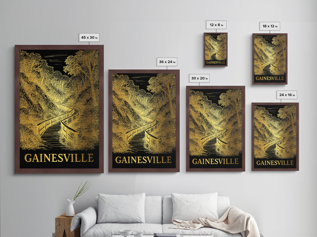 Gainesville Florida art, Metallic Gold Art, Office Decor, Metal Art, Wood Framed Art, Graduation Travel Gift