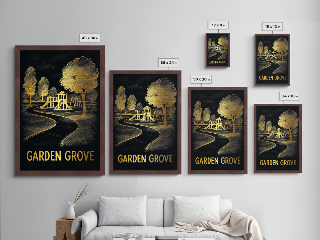 Garden Grove California art, Metallic Gold Art, Travel Art Prints, Metal Art, Wood Framed Art, Adventure Lover Gift