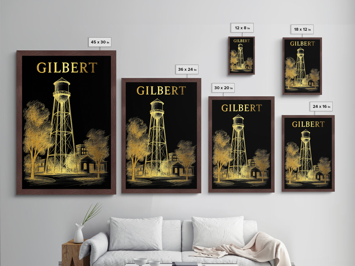 Gilbert Arizona travel, Metallic Gold Print, College Dorm Décor, Metal Art, Wood Framed Art, Graduation Travel Gift
