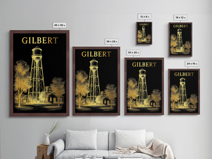 Gilbert Arizona travel, Metallic Gold Print, College Dorm Décor, Metal Art, Wood Framed Art, Graduation Travel Gift