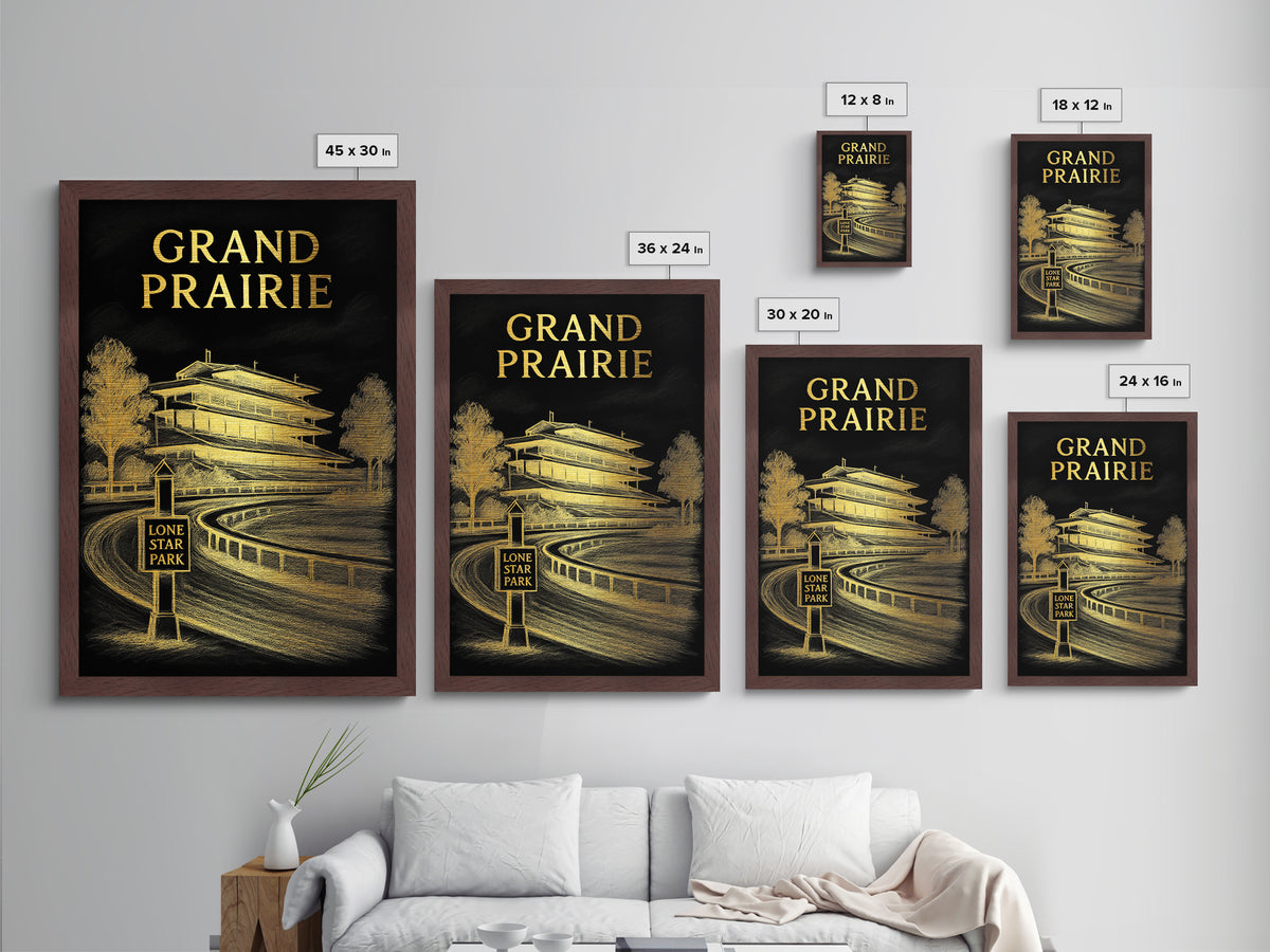 Grand Prairie Texas art, Metallic Gold Art, Housewarming Gift, Metal Art, Wood Framed Art, Newlywed Travel Gift