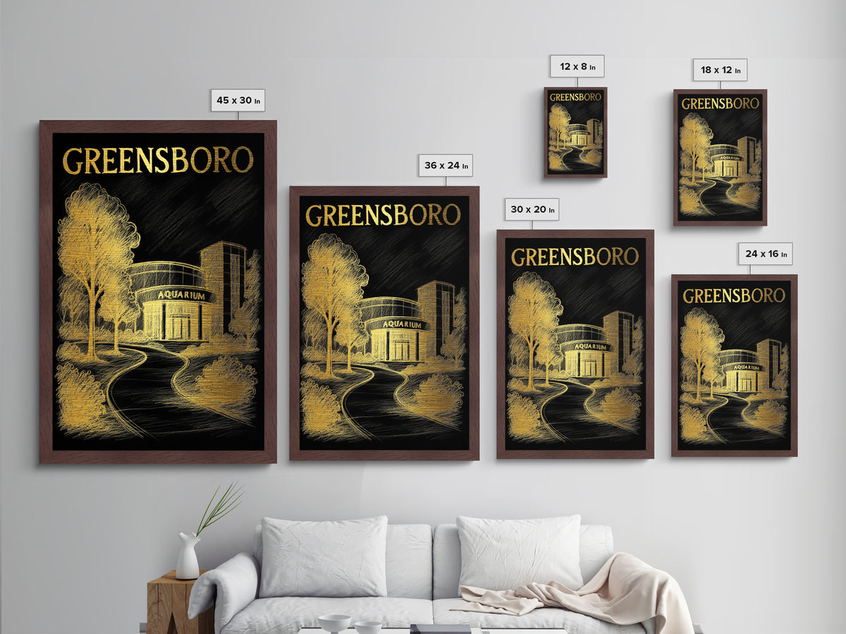 Greensboro North Carolina travel, Metallic Gold Print, College Dorm Décor, Metal Art, Wood Framed Art, Graduation Travel Gift