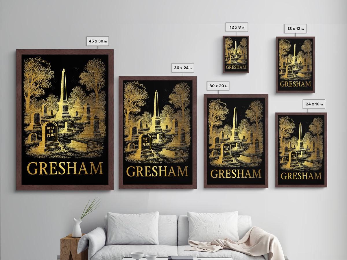 Gresham Oregon art, Metallic Gold Art, Housewarming Gift, Metal Art, Wood Framed Art, Newlywed Travel Gift, Honeymoon Gift