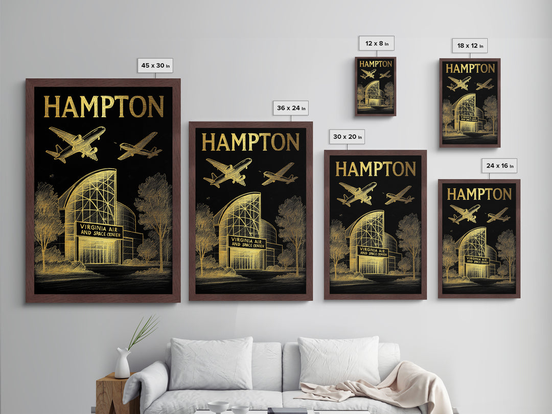 Hampton Virginia travel, Metallic Gold Print, Closing Gift, Metal Art, Wood Framed Art, Anniversary Travel Gift, Retirement Travel Gift