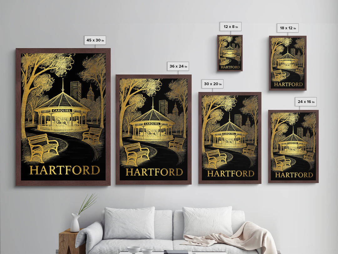Hartford Connecticut art, Metallic Gold Art, Travel Art Prints, Metal Art, Wood Framed Art, Adventure Lover Gift, Traveler Gift