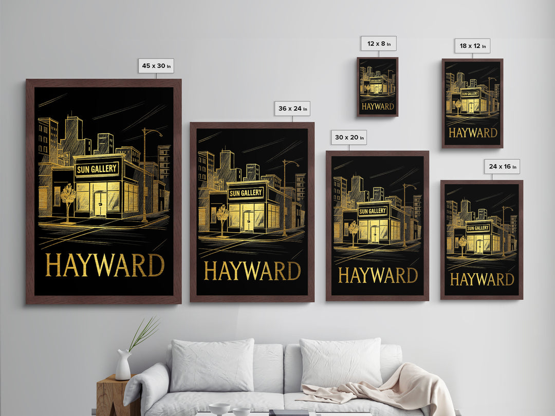 Hayward California art, Metallic Gold Art, Modern House Art, Metal Art, Wood Framed Art, Graduation Travel Gift, Travel Gift