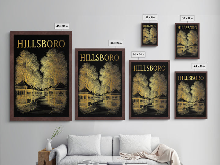 Hillsboro Oregon travel, Metallic Gold Print, Modern House Art, Metal Art, Wood Framed Art, Traveler Gift, Destination Gift