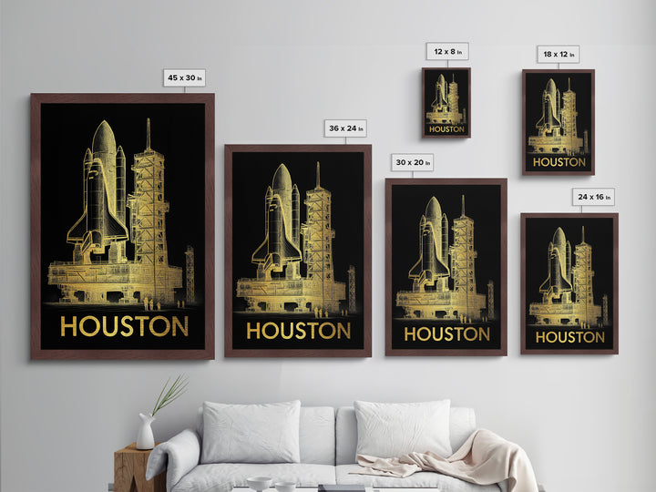 Houston Texas travel, Metallic Gold Print, Closing Gift, Metal Art, Wood Framed Art, Anniversary Travel Gift, Retirement Travel Gift