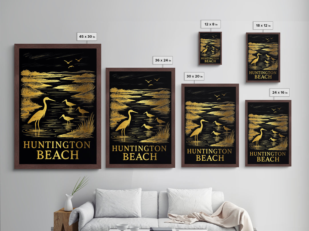 Huntington Beach California art, Metallic Gold Art, Travel Art Prints, Metal Art, Wood Framed Art, Adventure Lover Gift, Traveler Gift