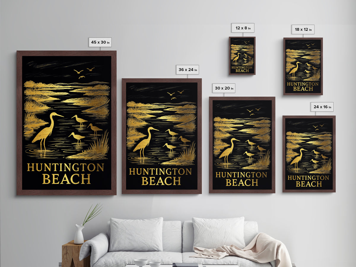 Huntington Beach California art, Metallic Gold Art, Travel Art Prints, Metal Art, Wood Framed Art, Adventure Lover Gift, Traveler Gift