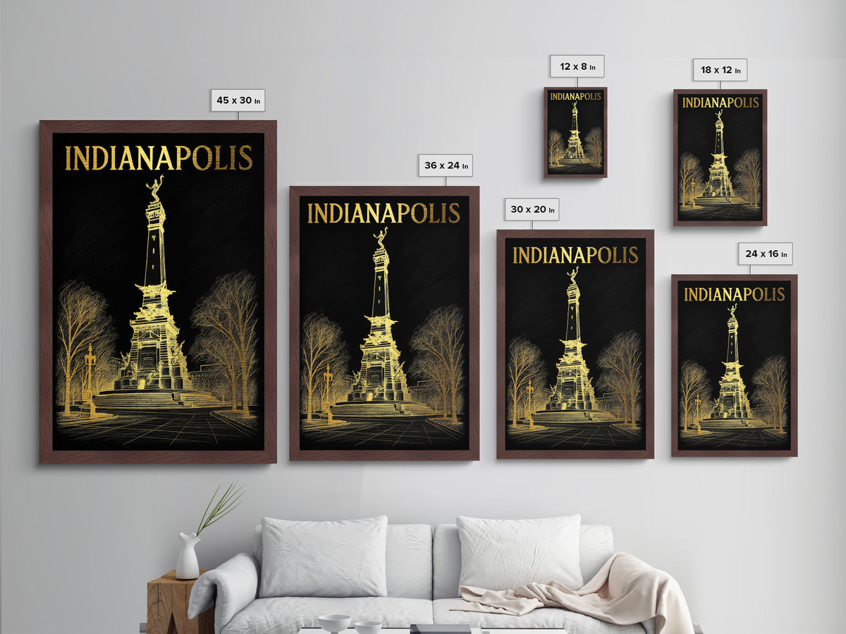 Indianapolis Indiana travel, Metallic Gold Print, Modern House Art, Metal Art, Wood Framed Art, Wanderlust Gift, Travel Art Prints