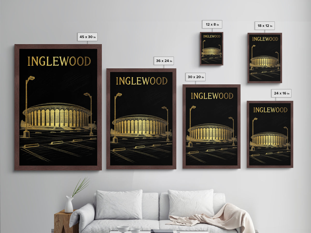 Inglewood California travel, Metallic Gold Print, Modern House Art, Metal Art, Wood Framed Art, Traveler Gift, Destination Gift