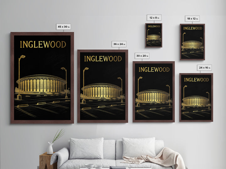 Inglewood California travel, Metallic Gold Print, Modern House Art, Metal Art, Wood Framed Art, Traveler Gift, Destination Gift