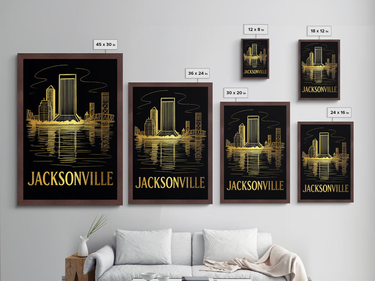 Jacksonville Florida art, Metallic Gold Art, Travel Art Prints, Metal Art, Wood Framed Art, Adventure Lover Gift, Traveler Gift