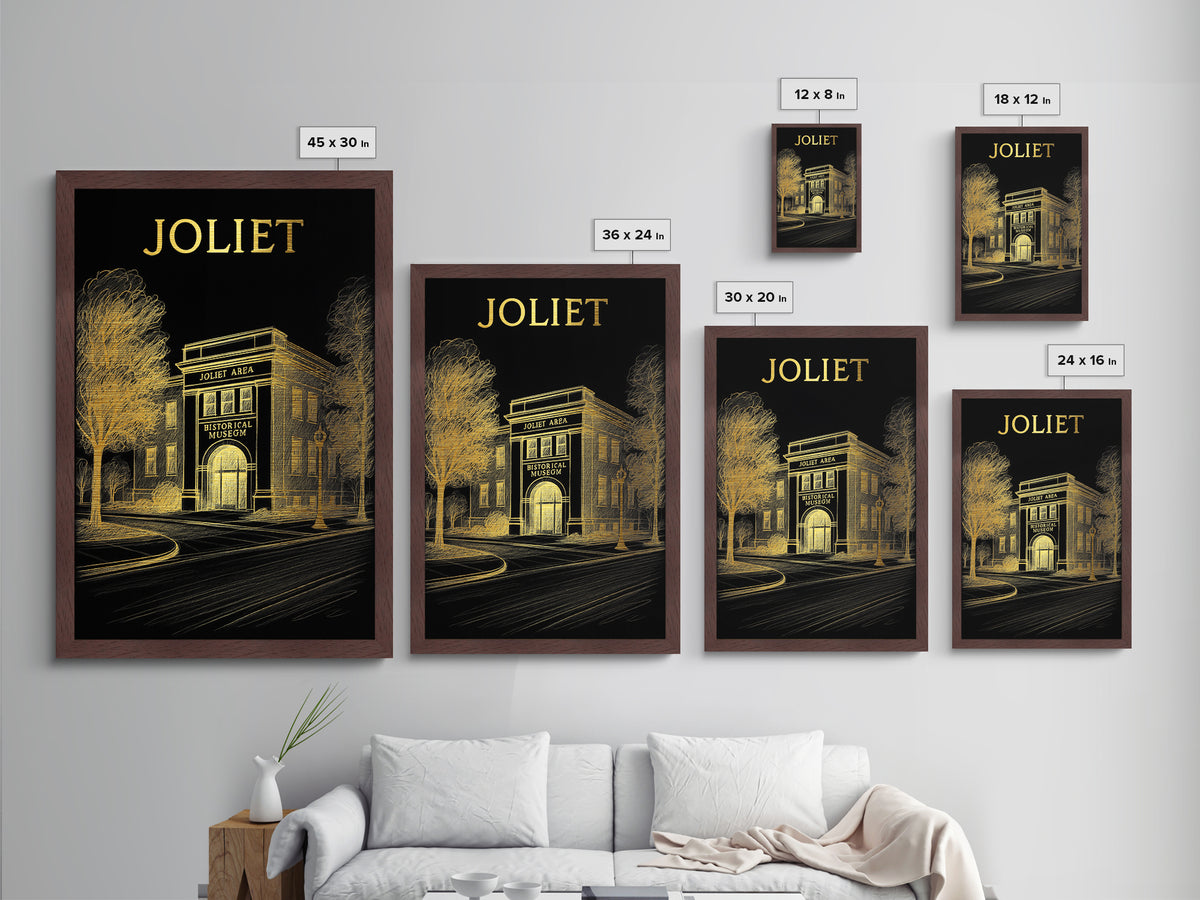 Joliet Illinois travel, Metallic Gold Print, College Dorm Décor, Metal Art, Wood Framed Art, Graduation Travel Gift, Traveler Gift