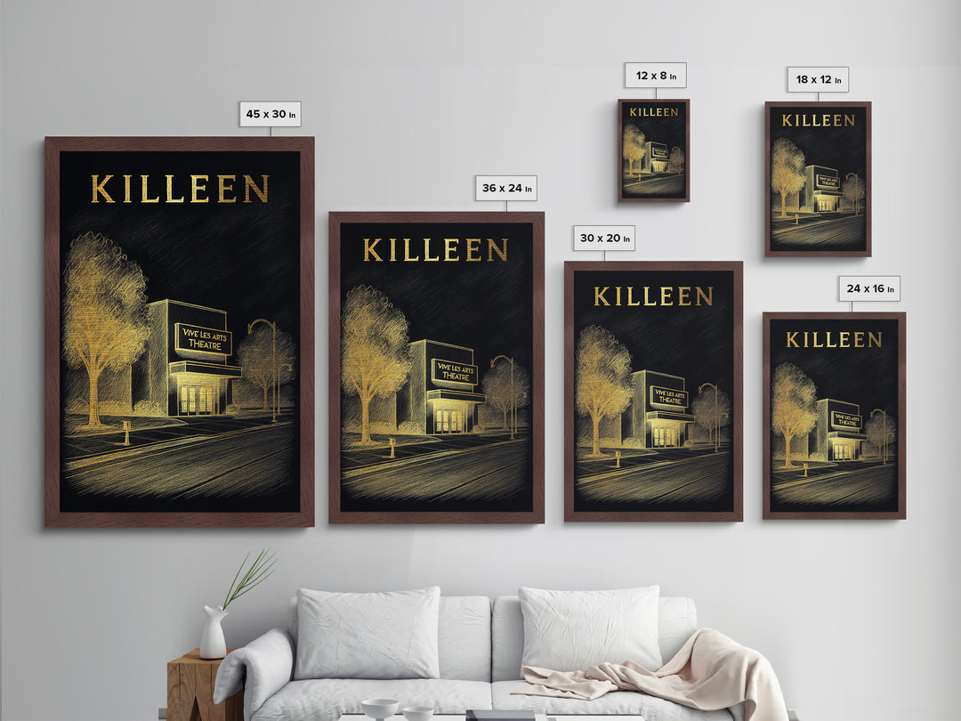 Killeen Texas travel, Metallic Gold Print, College Dorm Décor, Metal Art, Wood Framed Art, Graduation Travel Gift, Traveler Gift