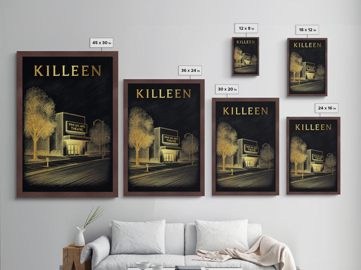 Killeen Texas travel, Metallic Gold Print, College Dorm Décor, Metal Art, Wood Framed Art, Graduation Travel Gift, Traveler Gift