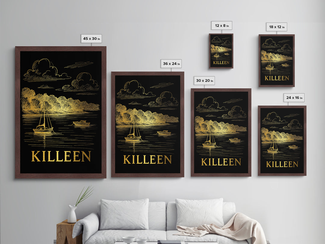 Killeen Texas art, Metallic Gold Art, Best Friend Gifts, Metal Art, Wood Framed Art, Birthday Travel Gift, Destination Gift