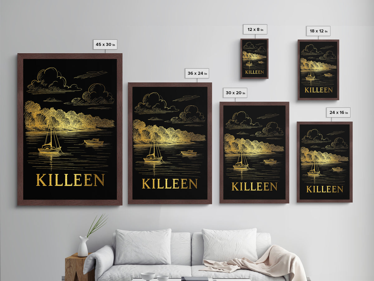 Killeen Texas art, Metallic Gold Art, Best Friend Gifts, Metal Art, Wood Framed Art, Birthday Travel Gift, Destination Gift