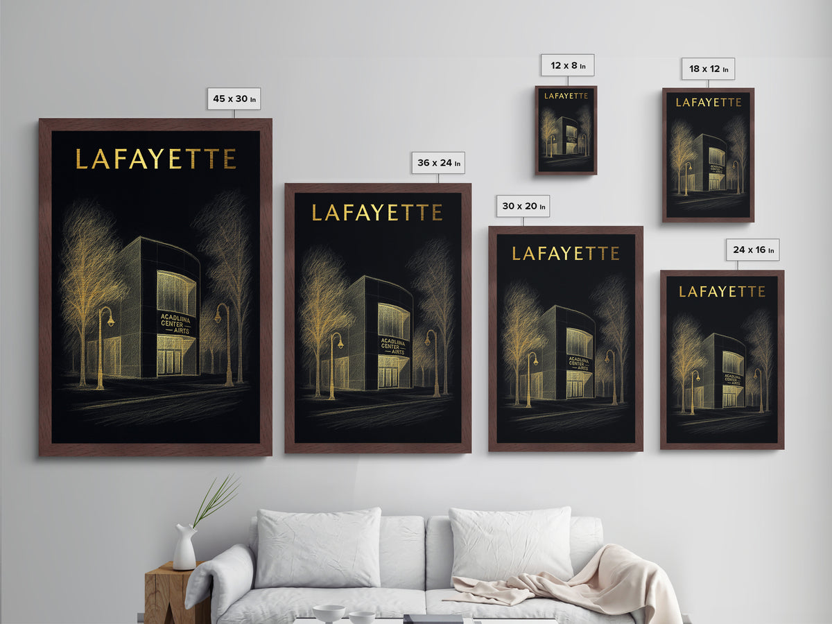 Lafayette Louisiana travel, Metallic Gold Print, Closing Gift, Metal Art, Wood Framed Art, Anniversary Travel Gift, Retirement Travel Gift
