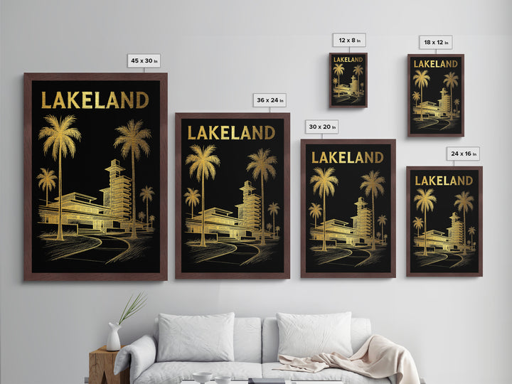 Lakeland Florida travel, Metallic Gold Print, Modern House Art, Metal Art, Wood Framed Art, Wanderlust Gift, Travel Art Prints
