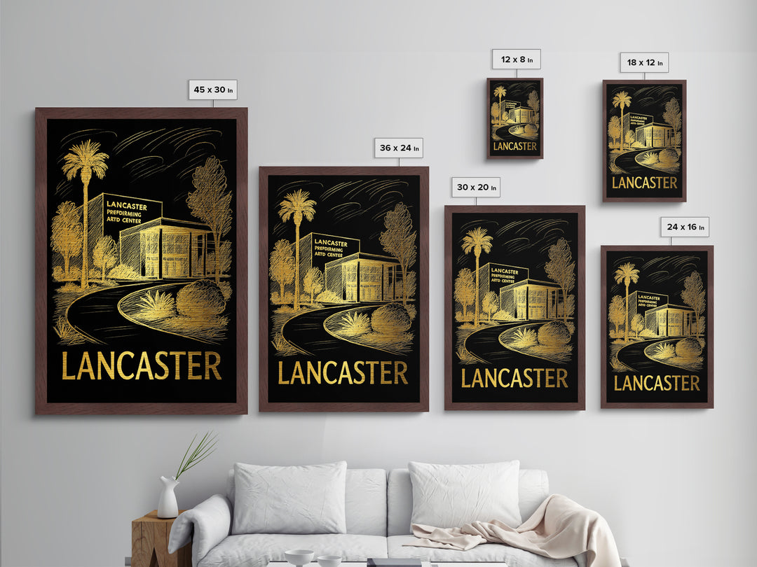 Lancaster California art, Metallic Gold Art, Housewarming Gift, Metal Art, Wood Framed Art, Newlywed Travel Gift, Honeymoon Gift