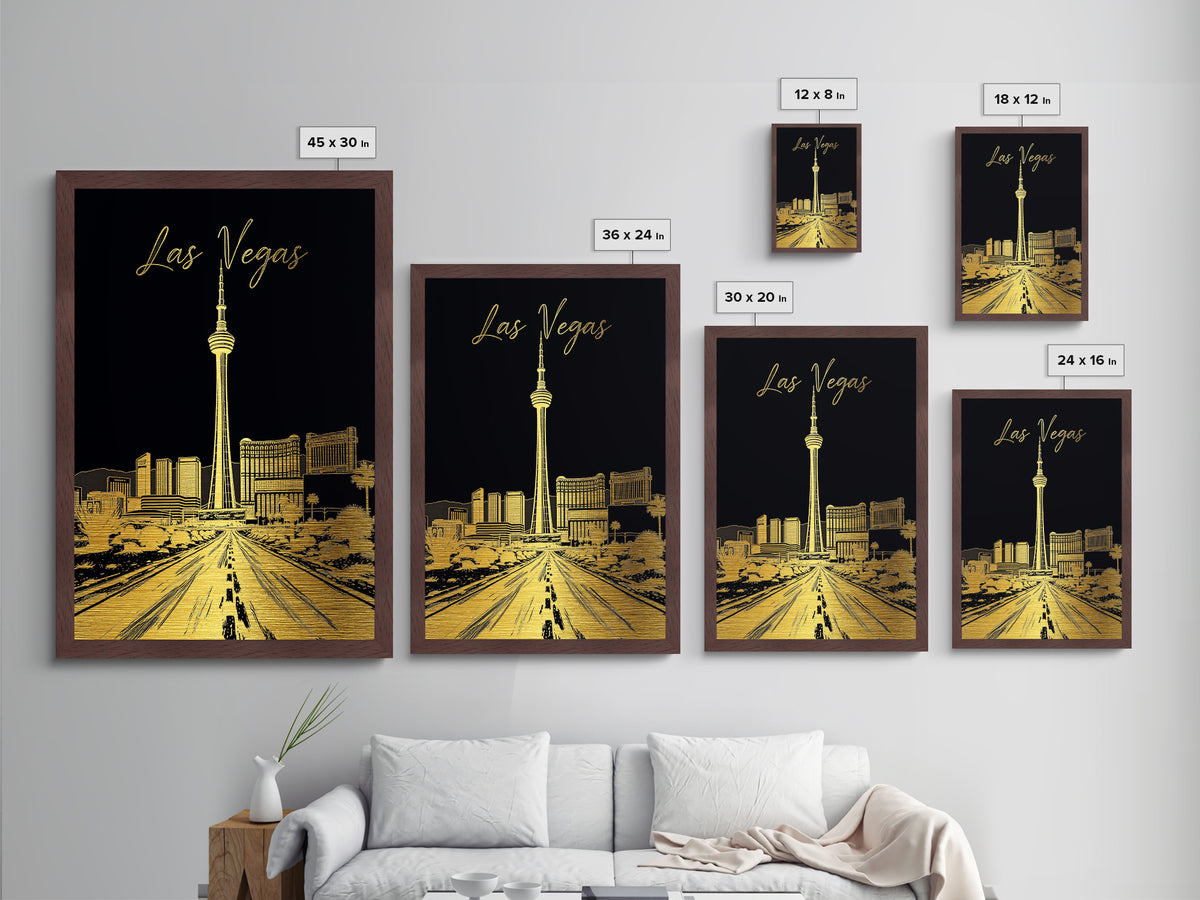 Las Vegas Nevada art, Metallic Gold Art, Best Friend Gifts, Metal Art, Wood Framed Art, Birthday Travel Gift, Destination Gift