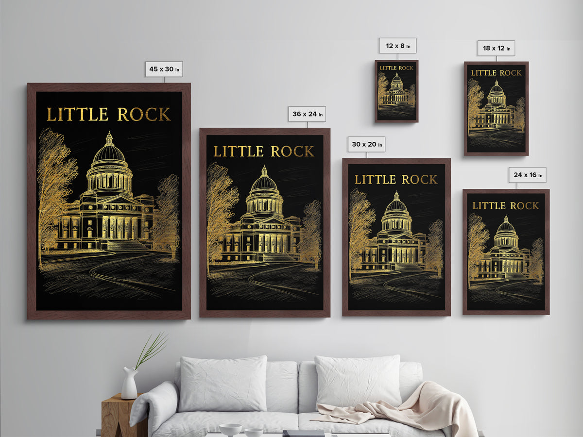 Little Rock Arkansas travel, Metallic Gold Print, Closing Gift, Metal Art, Wood Framed Art, Anniversary Travel Gift, Retirement Travel Gift