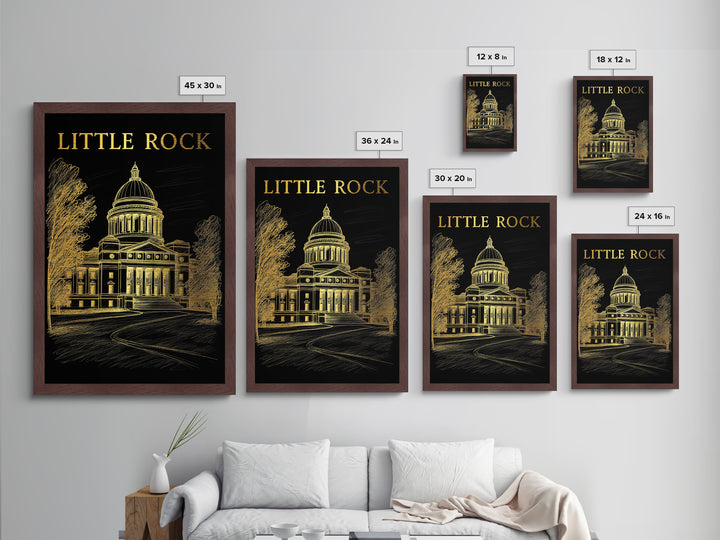 Little Rock Arkansas travel, Metallic Gold Print, Closing Gift, Metal Art, Wood Framed Art, Anniversary Travel Gift, Retirement Travel Gift