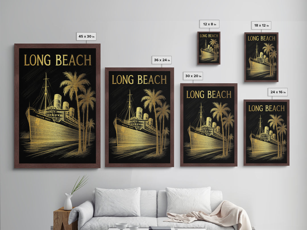 Long Beach California travel, Metallic Gold Print, Modern House Art, Metal Art, Wood Framed Art, Traveler Gift, Destination Gift