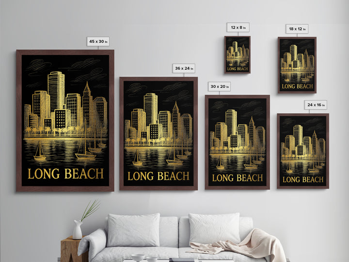 Long Beach California art, Metallic Gold Art, Modern House Art, Metal Art, Wood Framed Art, Graduation Travel Gift, Travel Gift